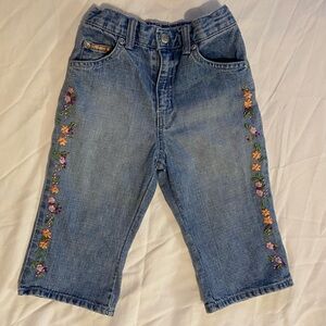 VINTAGE Baby GAP Girl Floral / Flower Embroidered Jeans / Denim